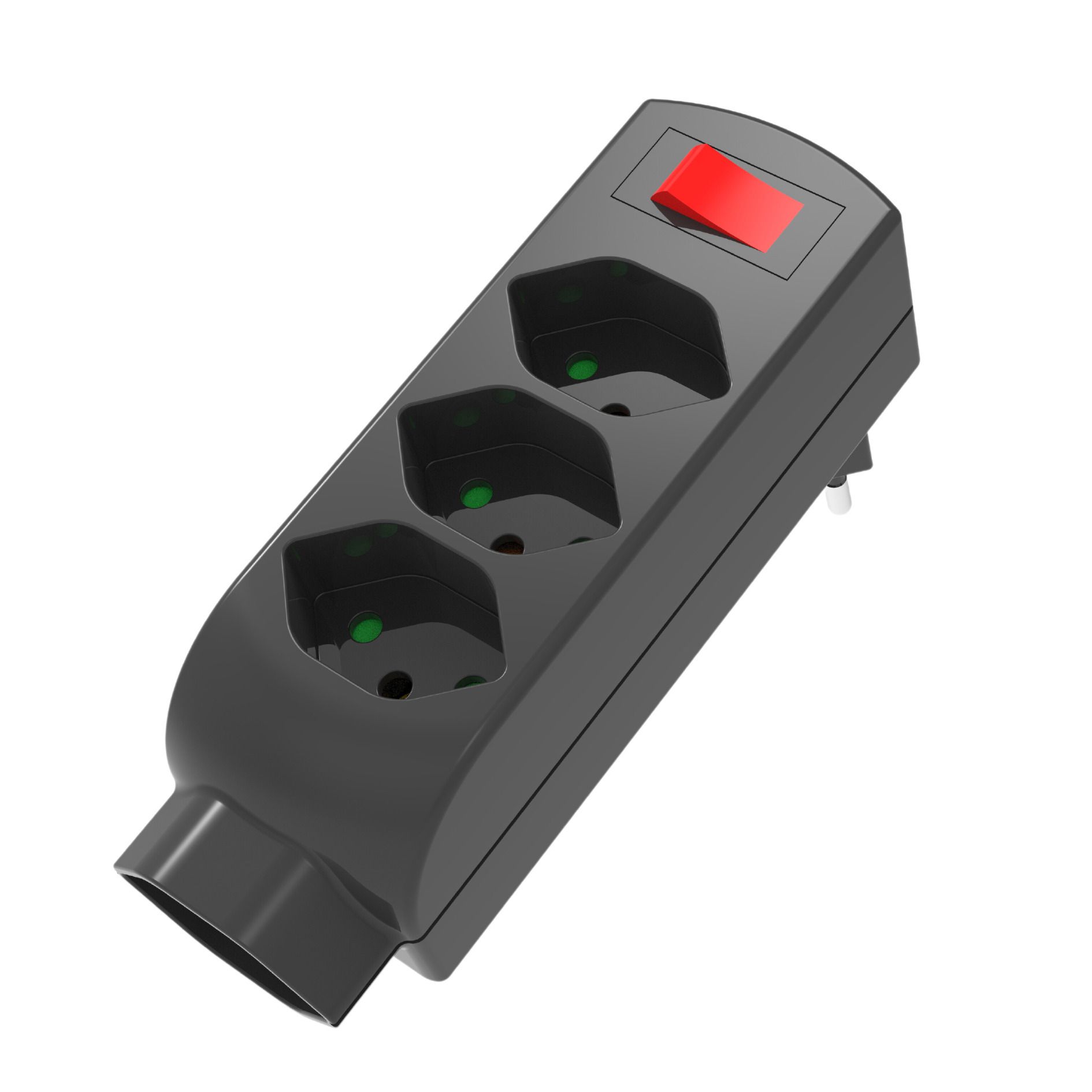 Fiche de dérivation 4xT.13 - 4xT13, senkrecht untereinander angeordnet, Stecker T12, inkl. Schalter, schwarz