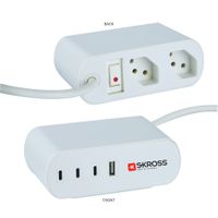 SKROSS OfficeStation - 2xT13, PD 65W GaN, 3x USB-C / 1x USB-A, 3.0m Kabel, inkl. 2 Halterungen, weiss