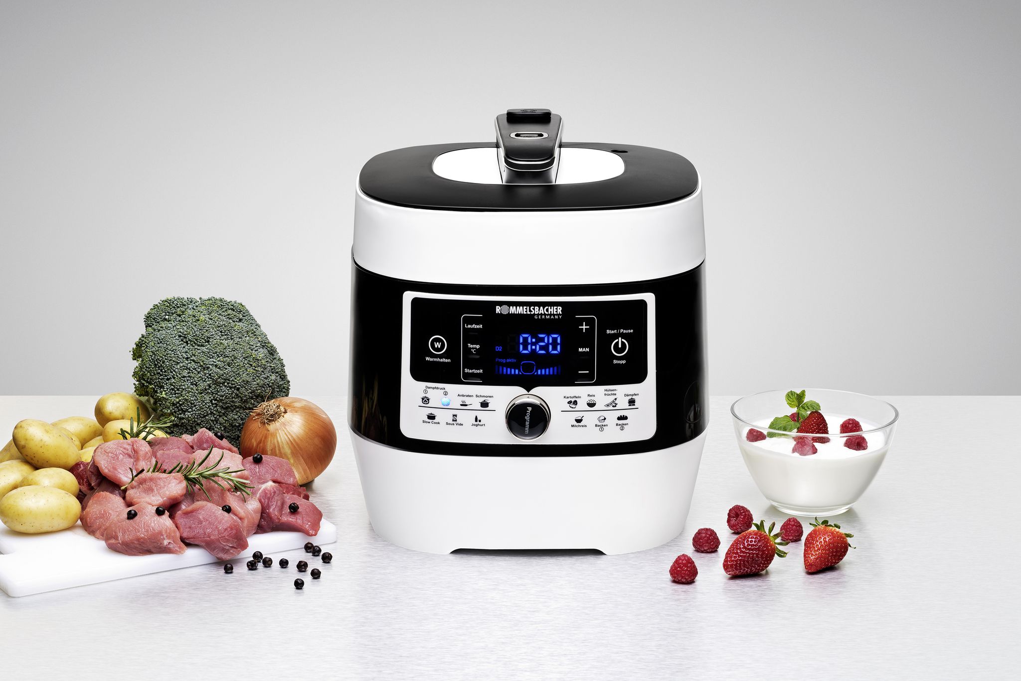 Vapore elettrico a pressione e multi-cucina MD 1000 - Dampfdruck- & Multikocher , Weiss/schwarz, 1000W
