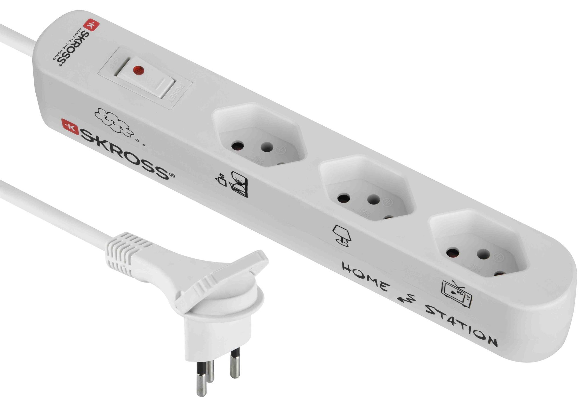Home Station - 3x Typ 13, Flachstecker Typ 12 mit Lasche, 1.5m Kabel, inkl. Überlast-Schalter