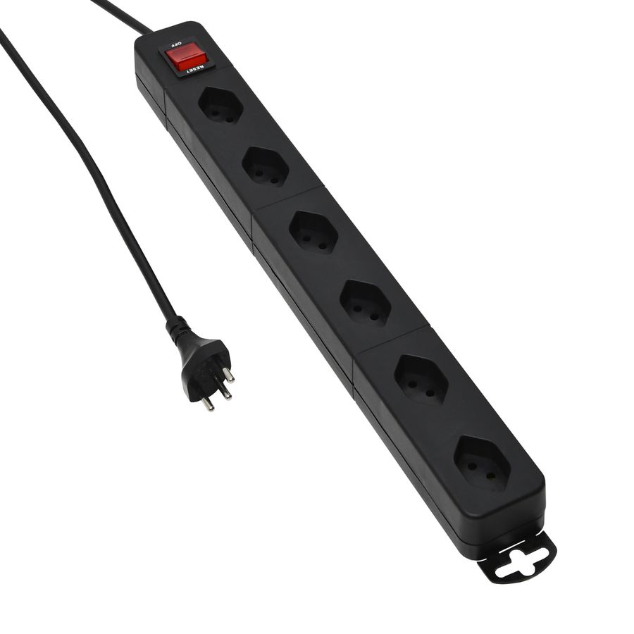 Standard-Line Quer Steckdosenleiste 6xT13 - 6xT13, 1.5m Kabel, H05VV-F 3G1mm2, schwarz,  kein Kinderschutz