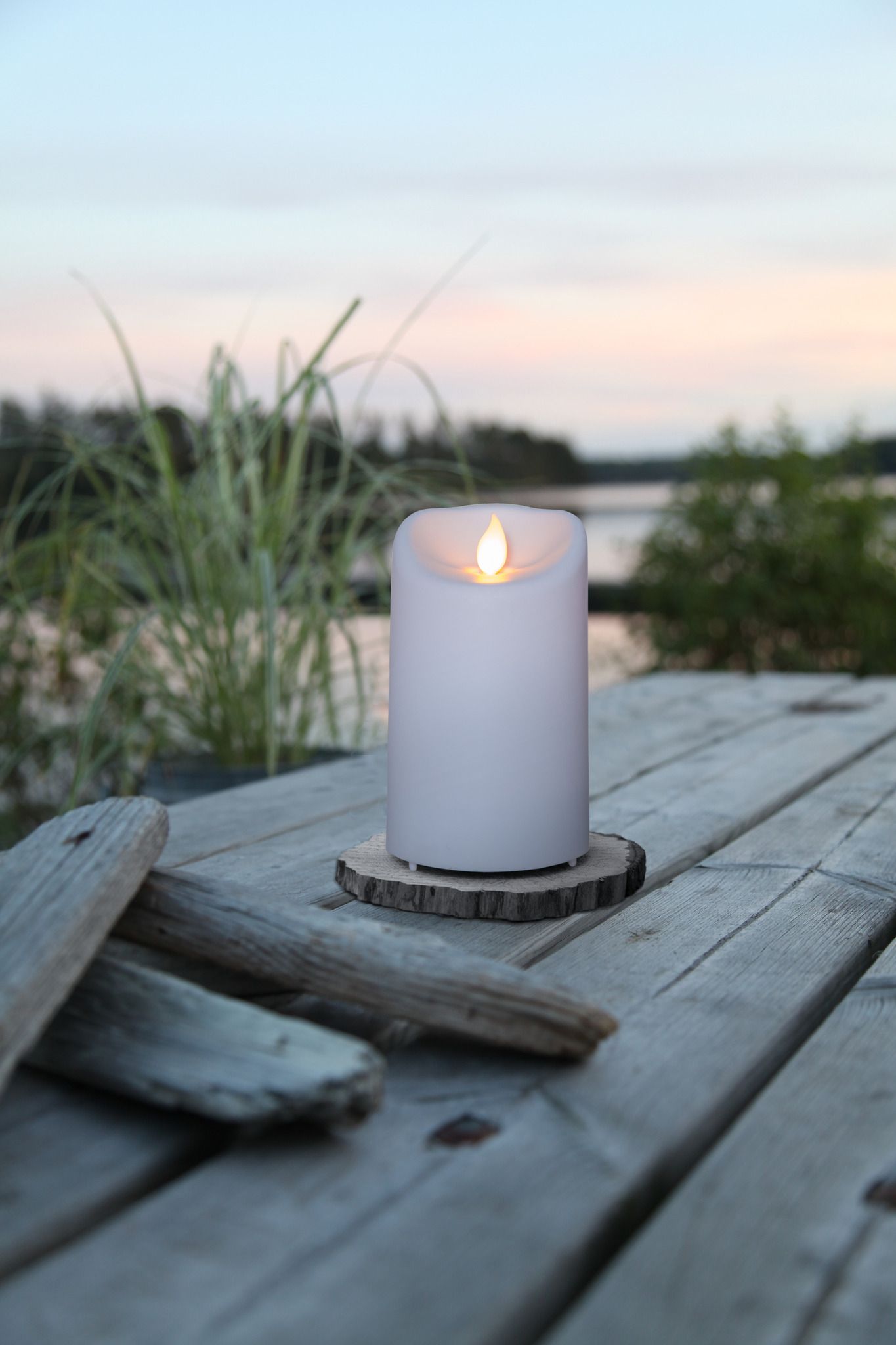 LED Pillar Kerze M-Twinkle - Outdoor, Weiss, 12.5cm Höhe, Timerfunktion