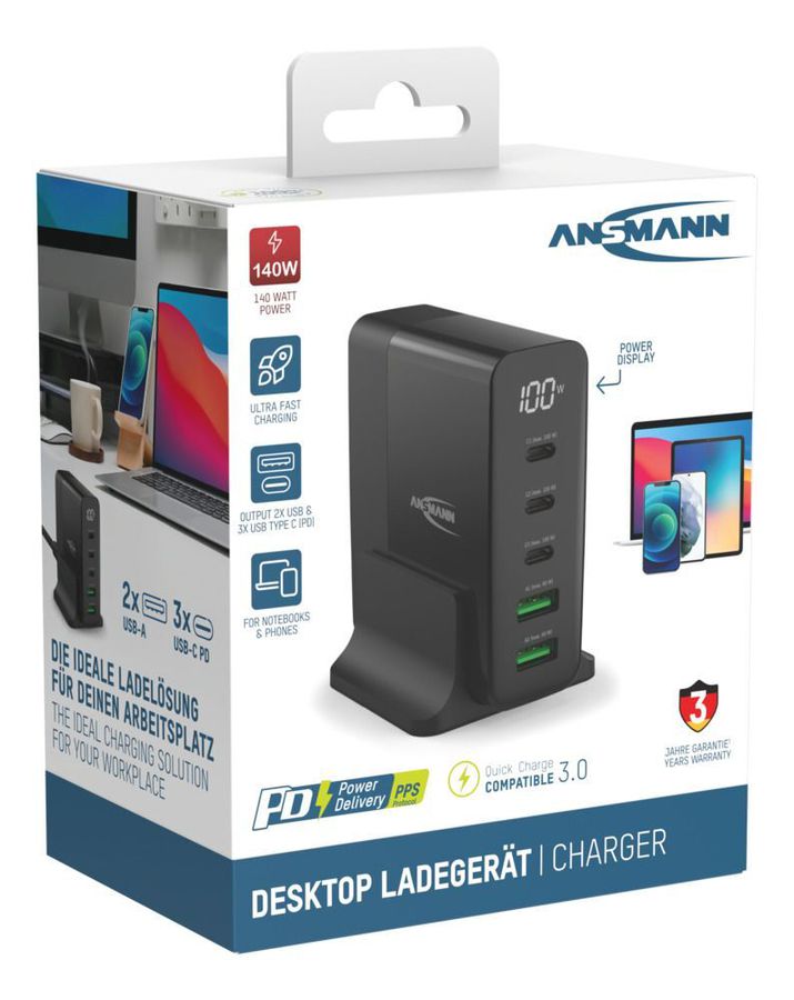 Desktop Charger mit Display DC5140PD - 140W, 5xUSB