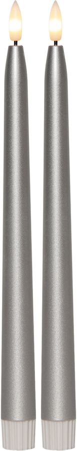 LED Dinner Kerze 2 pack Flamme Metal - Indoor, Silber, 28.50cm Höhe