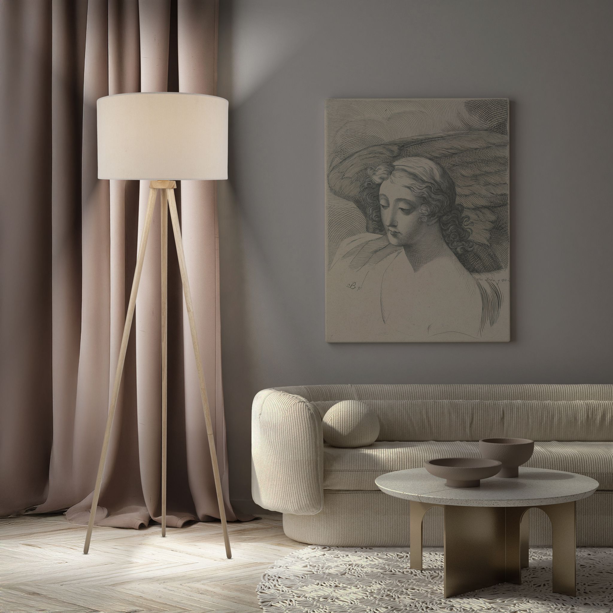 Stehleuchte  ARDITA  H: 152cm beige - IP20, E27, Beige