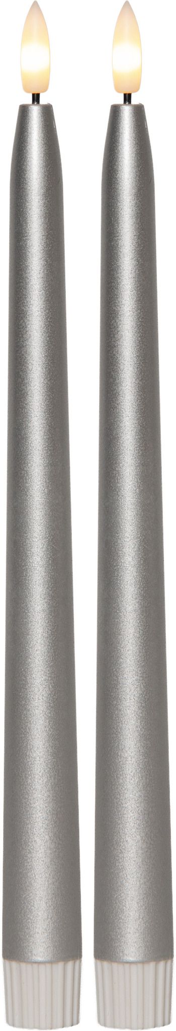 LED Dinner Kerze 2 pack Flamme Metal - Indoor, Silber, 28.50cm Höhe