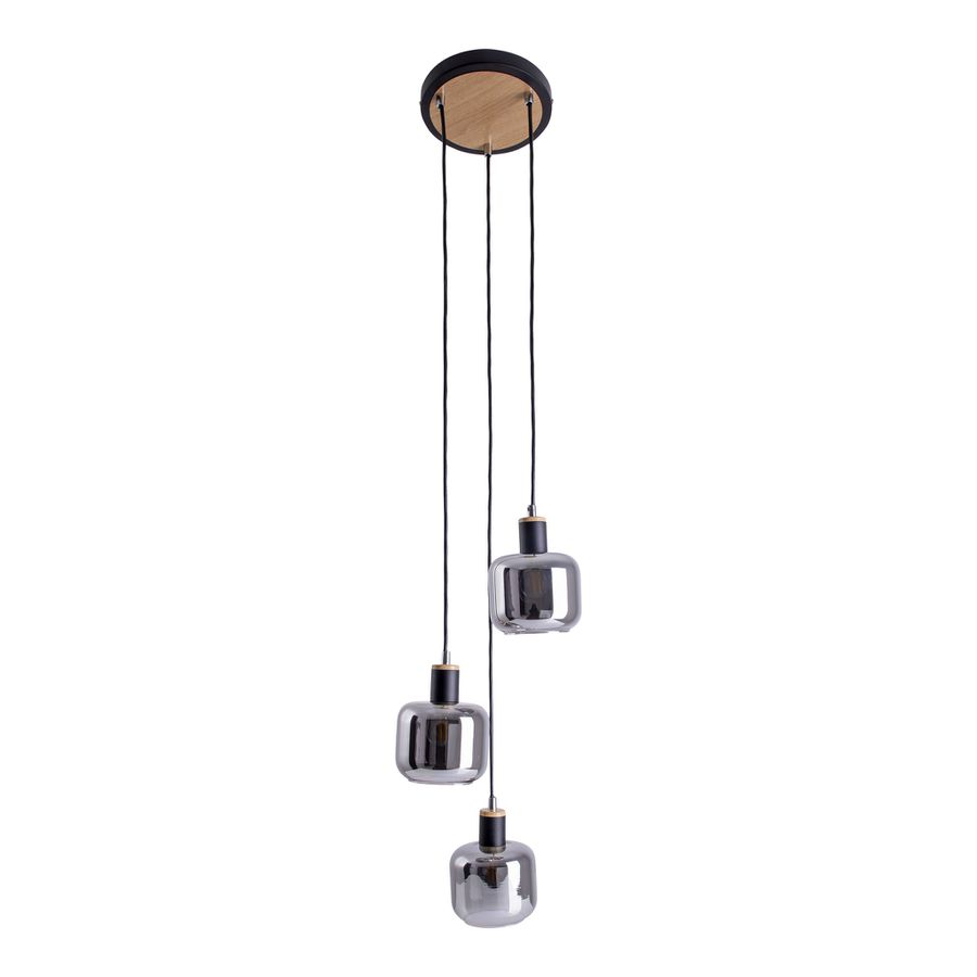 Pendelleuchte FUMOSO - E14, max. 3x40W, IP20, schwarz + holz, nicht dimbar, exkl. Leuchtmittel, D=130mm, H=1230mm