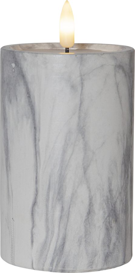 LED Pillar Kerze Flamme Marble - Indoor, Grau, 15cm, Timerfunktion