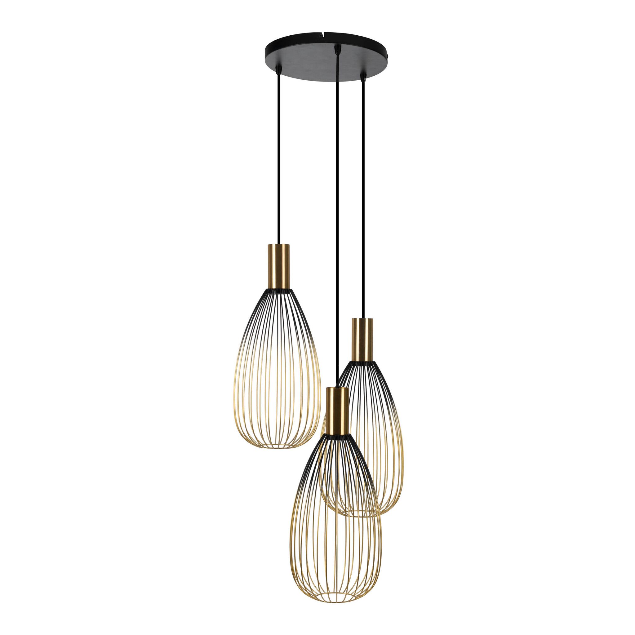 3er Pendelleuchte  WIRELLA  L: 48cm schwarz/gold - IP20, GU10, Schwarz-Gold