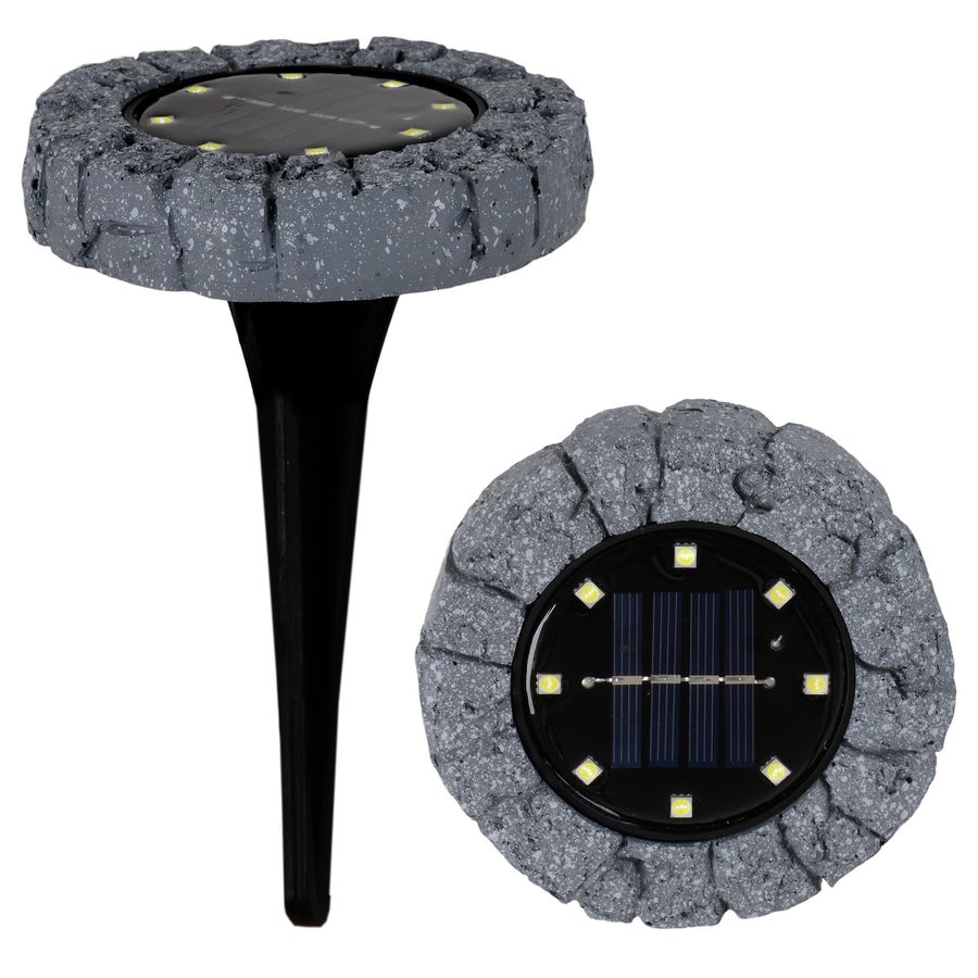 3er-Set LED-Solar Bodenleuchte KIAN mit Erdspieß / D: ca. 12 cm / grau - IP44, 0.06W, Kaltweiss