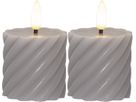 LED Pillar Kerze 2er Pack Flamme Swirl - Indoor, Grau, 7.50 cm Höhe,  Timerfunktion
