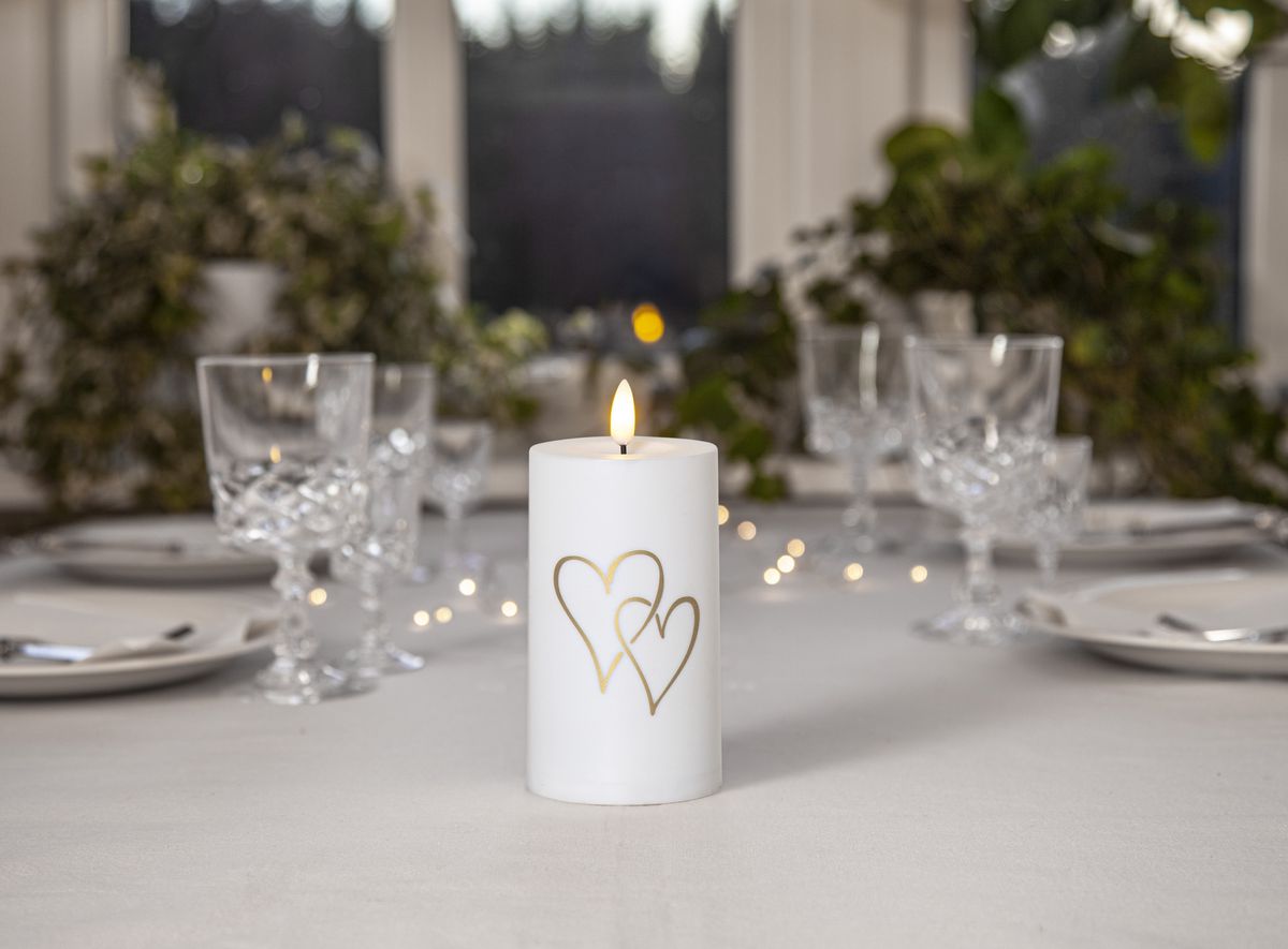 LED Memorial Kerze Flamme Heart - IP44, Warmweiss, 1 LED
