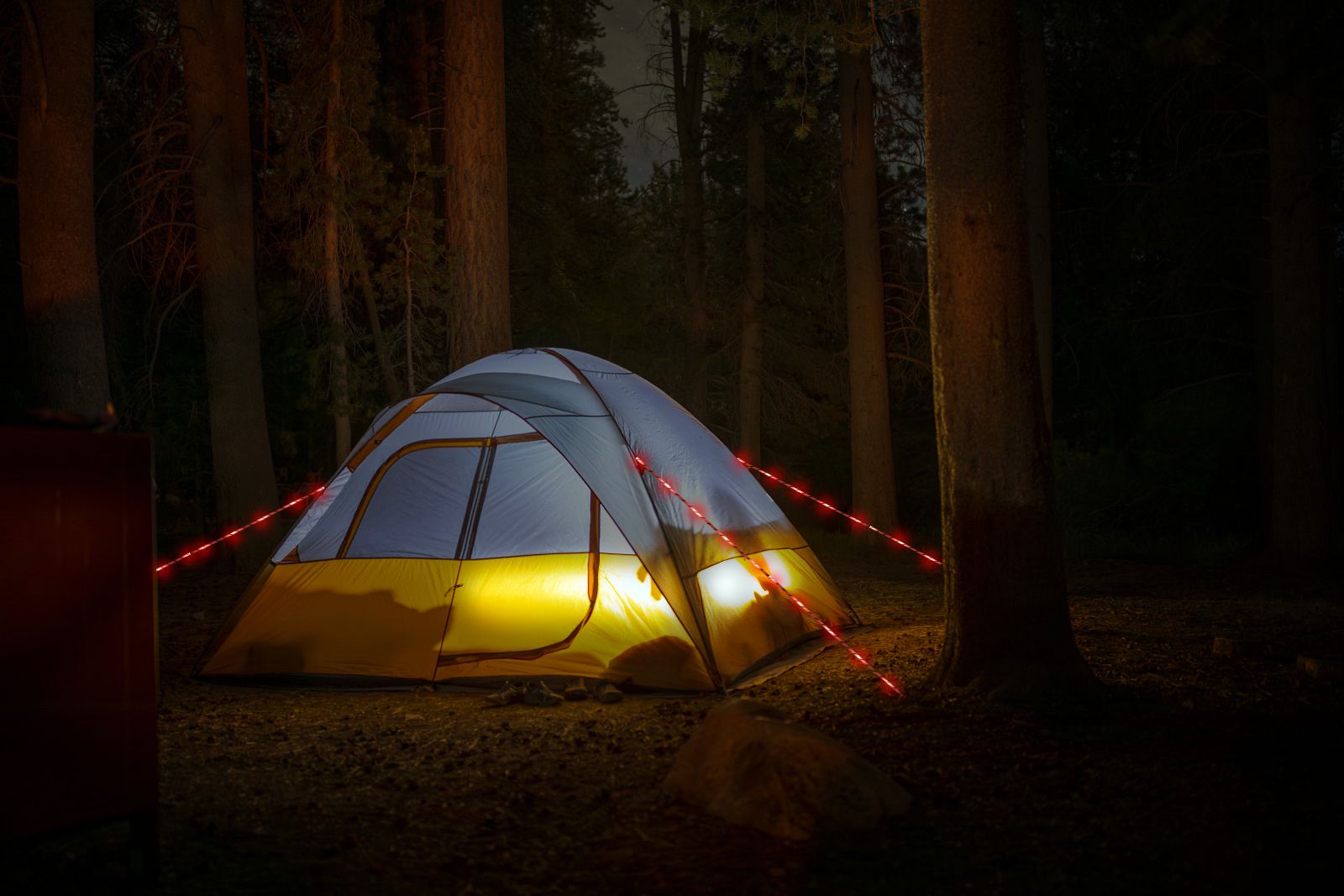 5m Seil geflochten mit integrieter LED Beleuchtung - 3xAA Batterie (exkl.), 50 LED`s, IP67, Farbe Orange, L= 500cm,  Zugkraft pro Meter 2.95KN/300KG