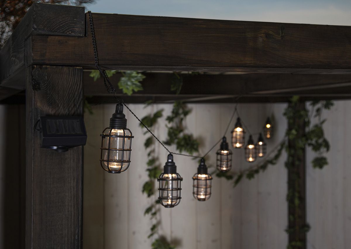 Solar Lichterkette Cage - Schwarz, Lichtfarbe Warmweiss