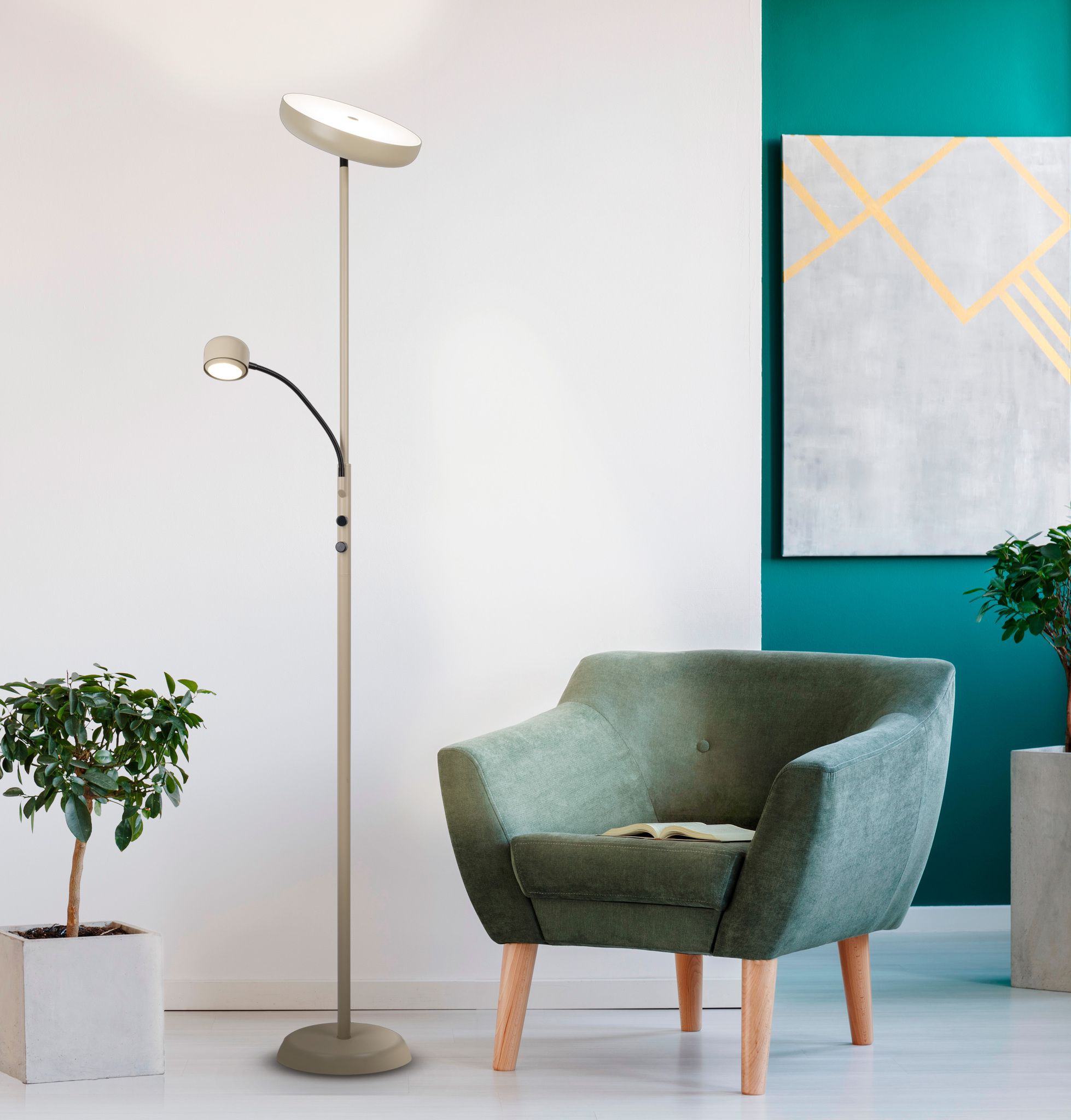 LED Stehleuchte ROMIS mit Lesearm H:180cm frosted almond - LED-Modul, IP20, 230V