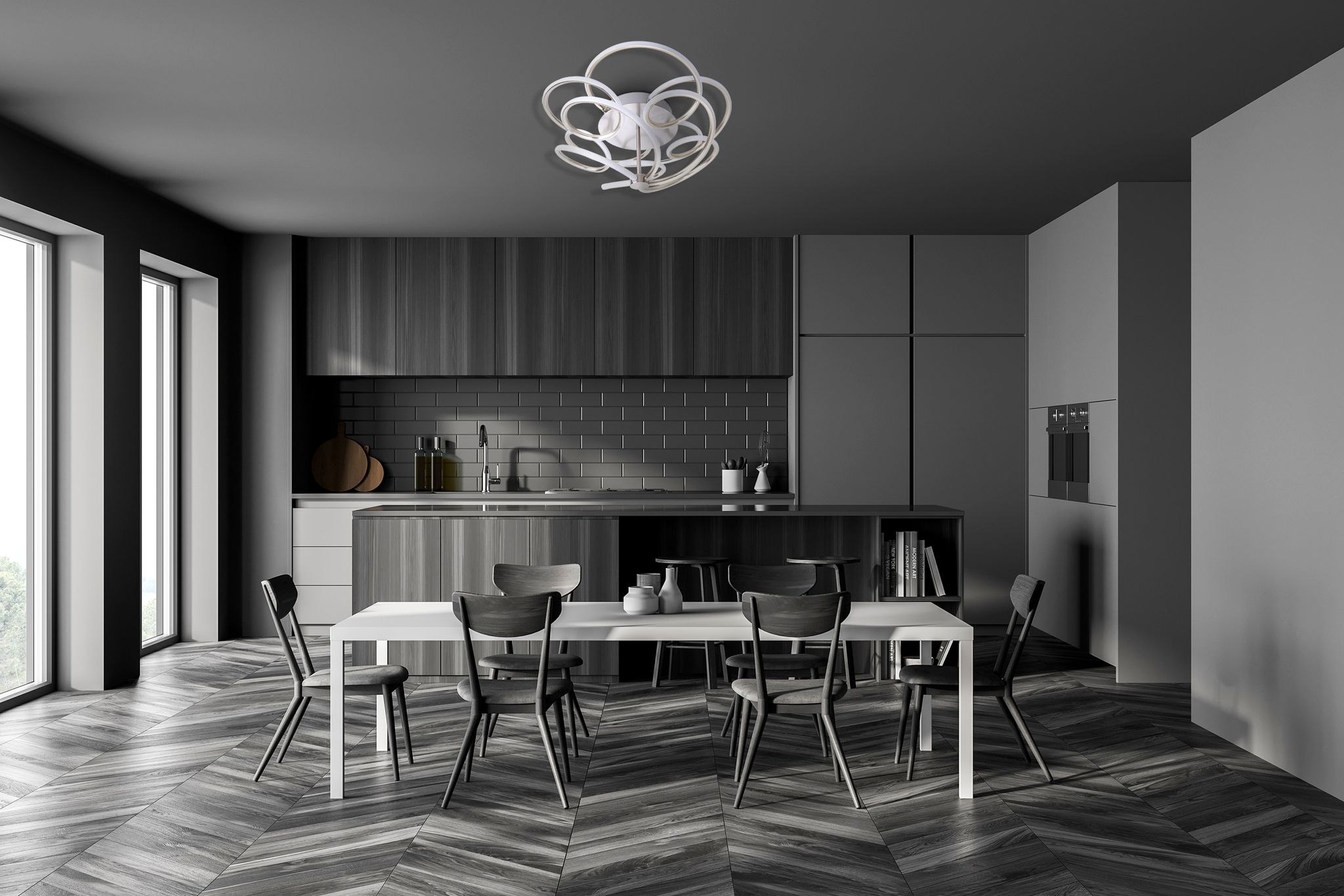LED Deckenleuchte Rizado : 57cm satin-nickel - LED, 49.48W, IP20