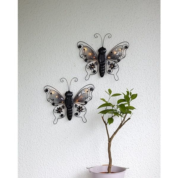 Solar Decoration Butterfly - Schwarz, Lichtfarbe Weiss