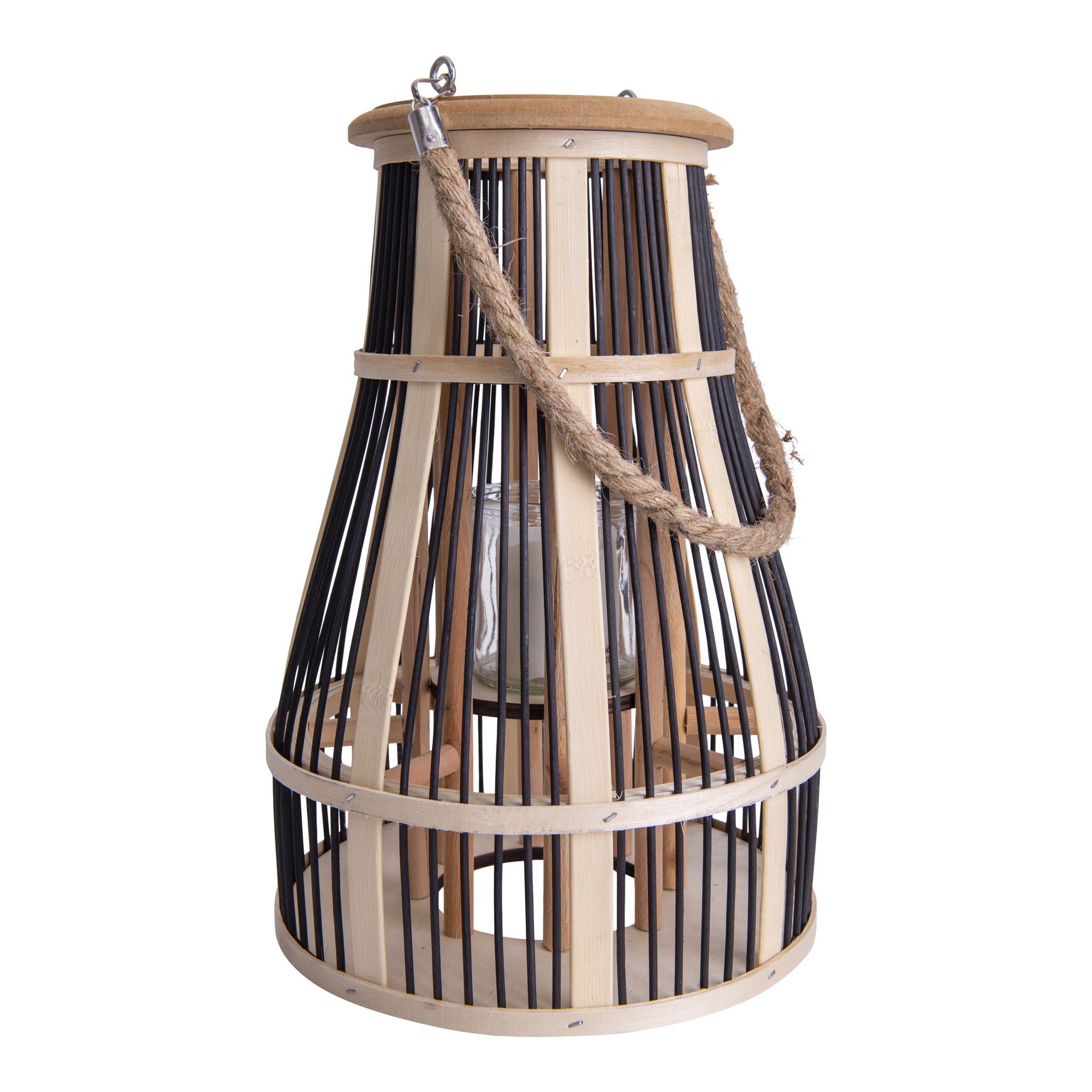 Dekoleuchte Korb schwarz natur h: 34,5cm incl. Solar-LED-Kerze - LED wechselbar, IP44