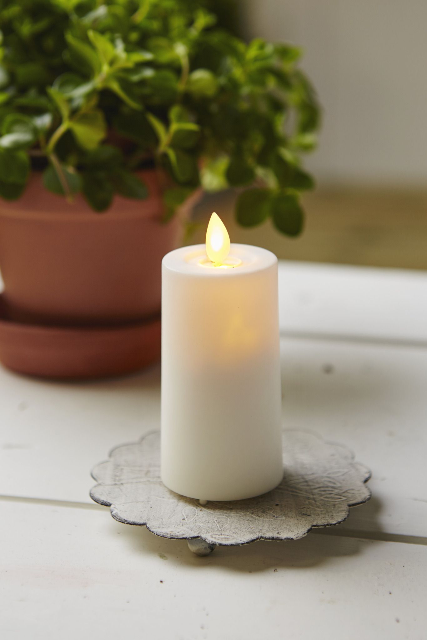 Bougie LED en plastique M-Twinkle - Outdoor, Weiss, 11.5cm Höhe, Timerfunktion