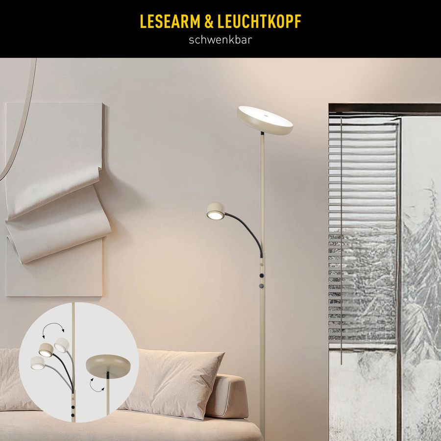 LED Stehleuchte ROMIS mit Lesearm H:180cm frosted almond - LED-Modul, IP20, 230V