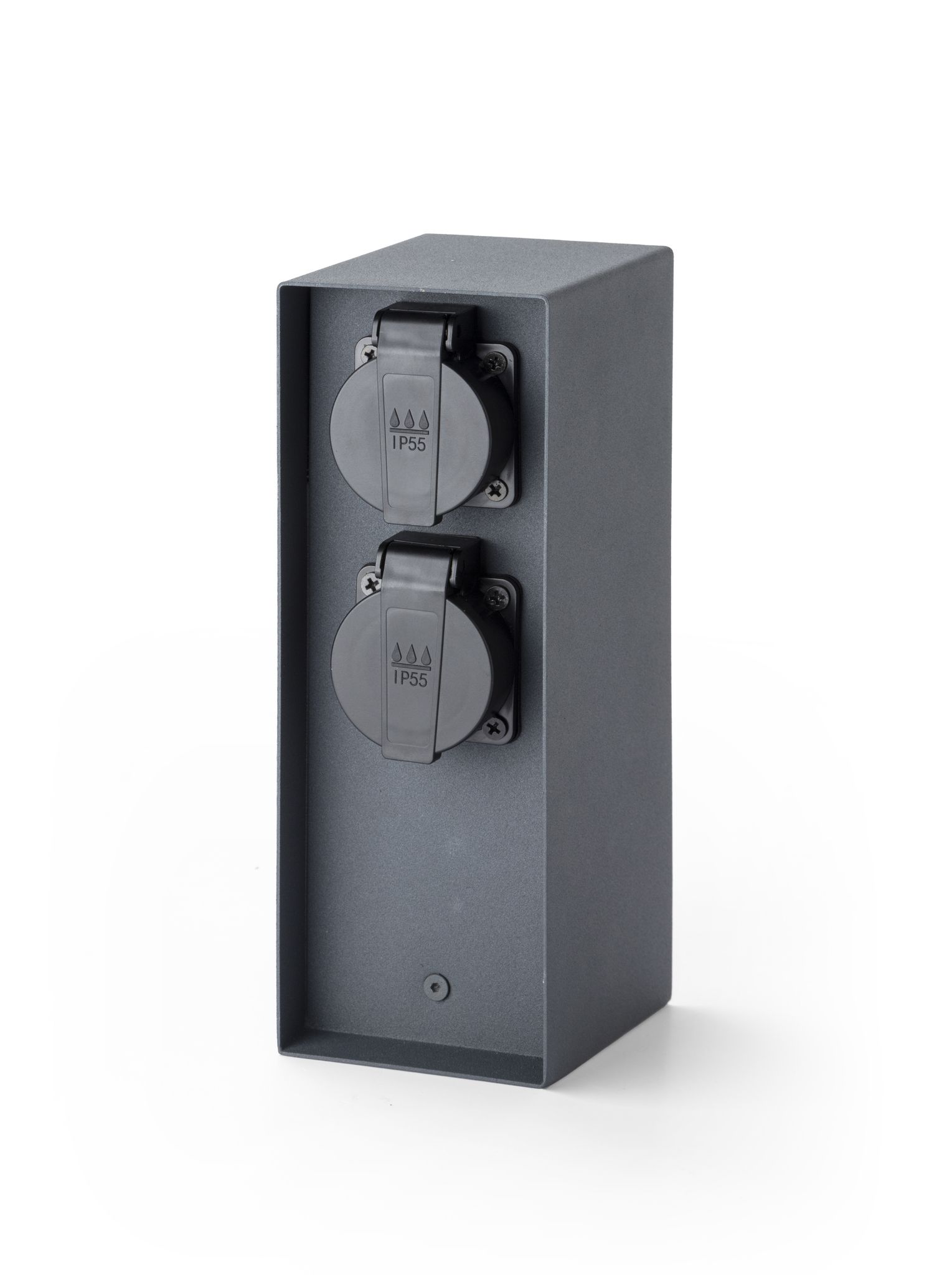 IP55 Energiesäule 4xT13 - 230V AC, max. 10A, 4xT13, IP55, schwarz-matt, rostfrei, Überlastschutz, L=130mm, B=85mm, H=230mm
