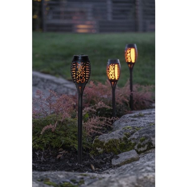 Solar Pollerleucht 3 Pack Flame Mini - Schwarz, Lichtfarbe Gelb