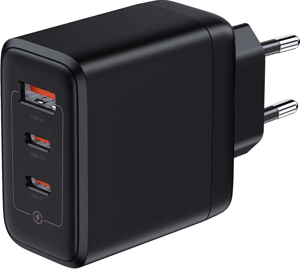 Fast Charger 65W GaN 3-Port - Out: USB-C1/C2: 65W PD, shared Max: 65W, USB-A: 60W, inkl. 1.0m 140W USB-C to C Kabel, schwarz