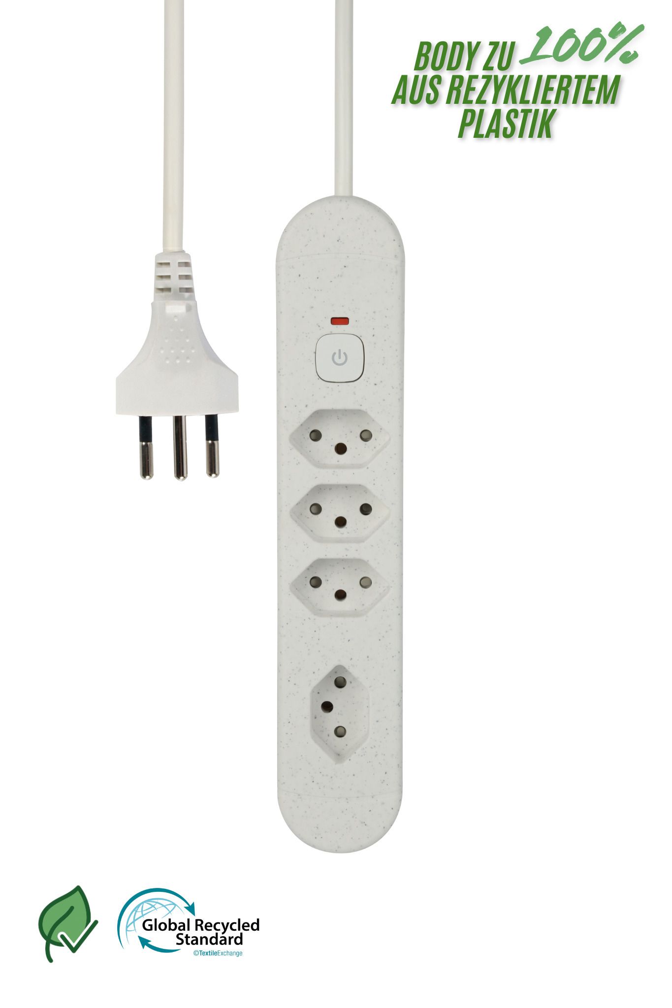 Steckdosenleiste Re:Life - 4x T13., 1.8m Kabel, weiss