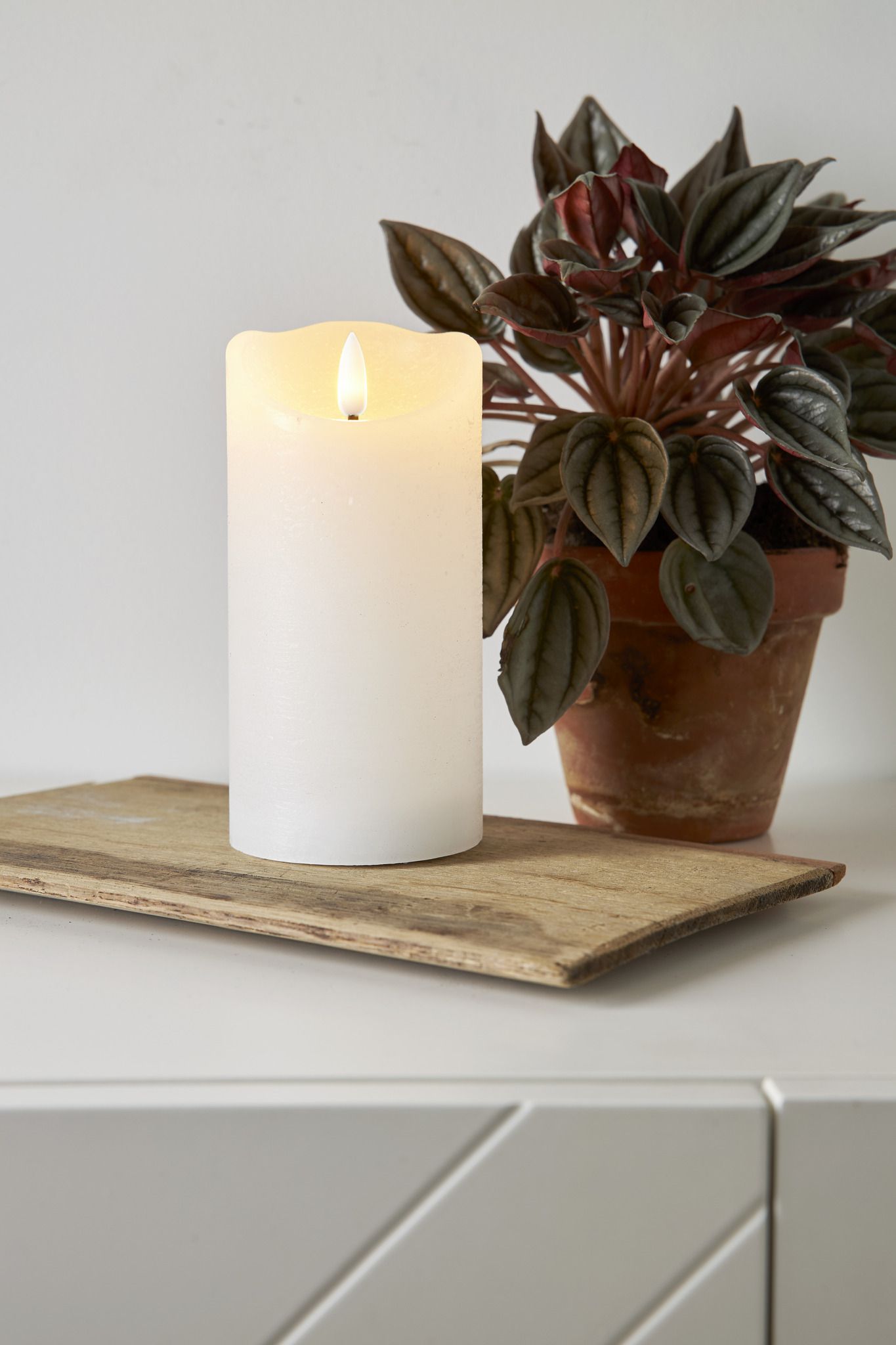 LED Pillar Kerze Flamme Rustic - Indoor, Weiss, 15.00 cm Höhe,  Timerfunktion