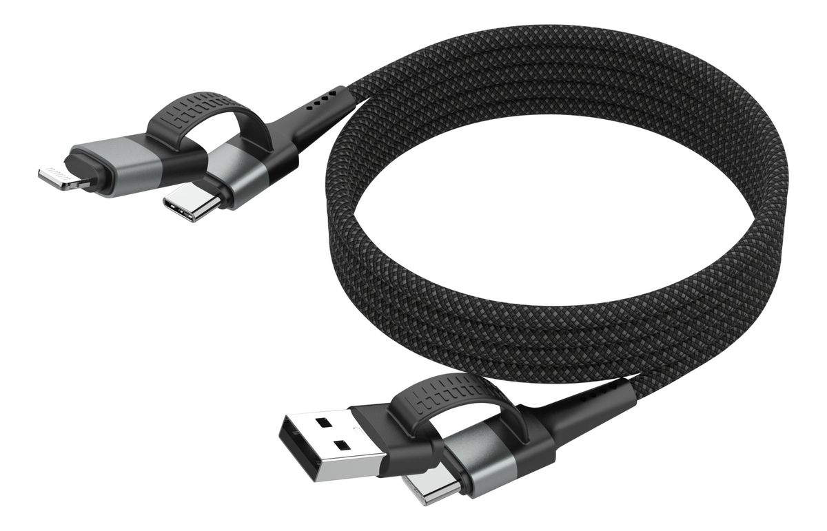 Magnetisches Kabel USB-A oder USB-C auf USB-C oder Lightning - 120 cm,  schwarz
