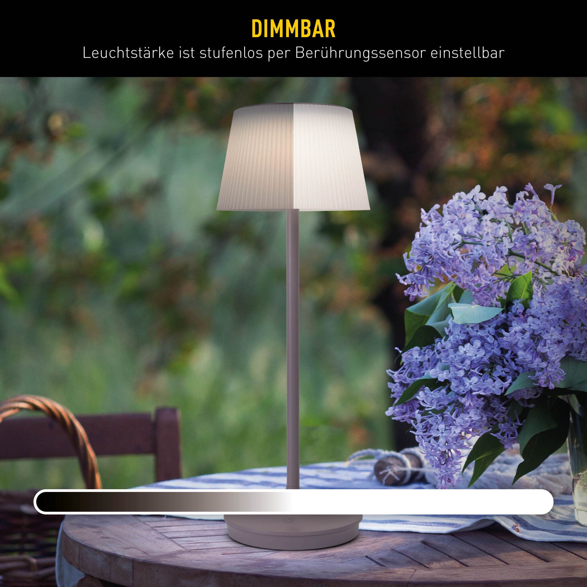 Solar- Akkutischleuchte EMMI brombeer inkl. CCT  Touch H: 38 cm - LED-Modul, 3W, IP44