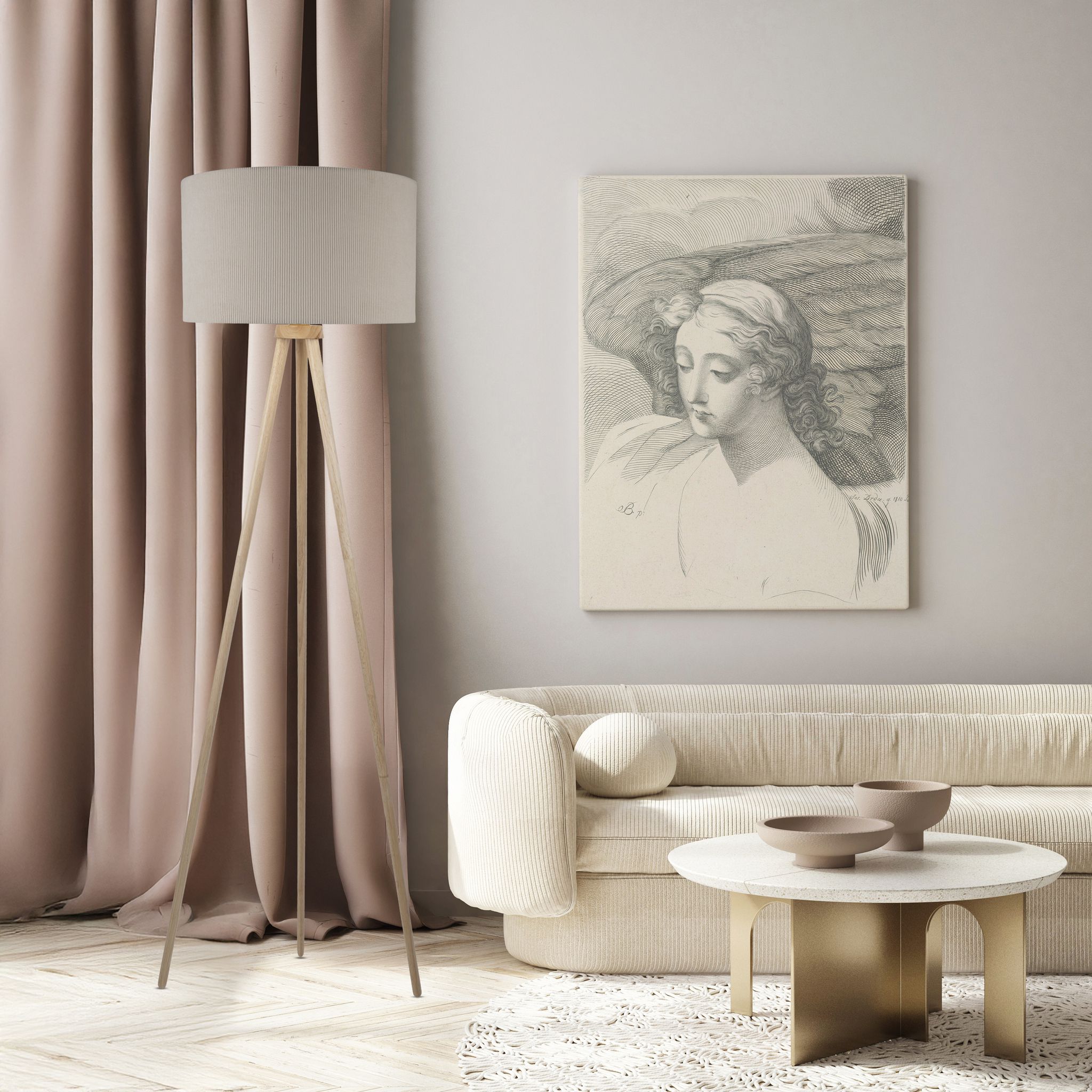 Stehleuchte  ARDITA  H: 152cm beige - IP20, E27, Beige