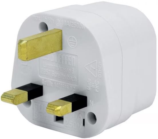 Reiseadapter CH-UK - Eingang: CH T13 / Ausgang: UK, weiss