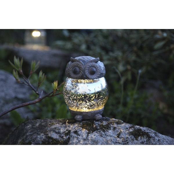 Solar Decoration Owly - Silber, Lichtfarbe Warmweiss