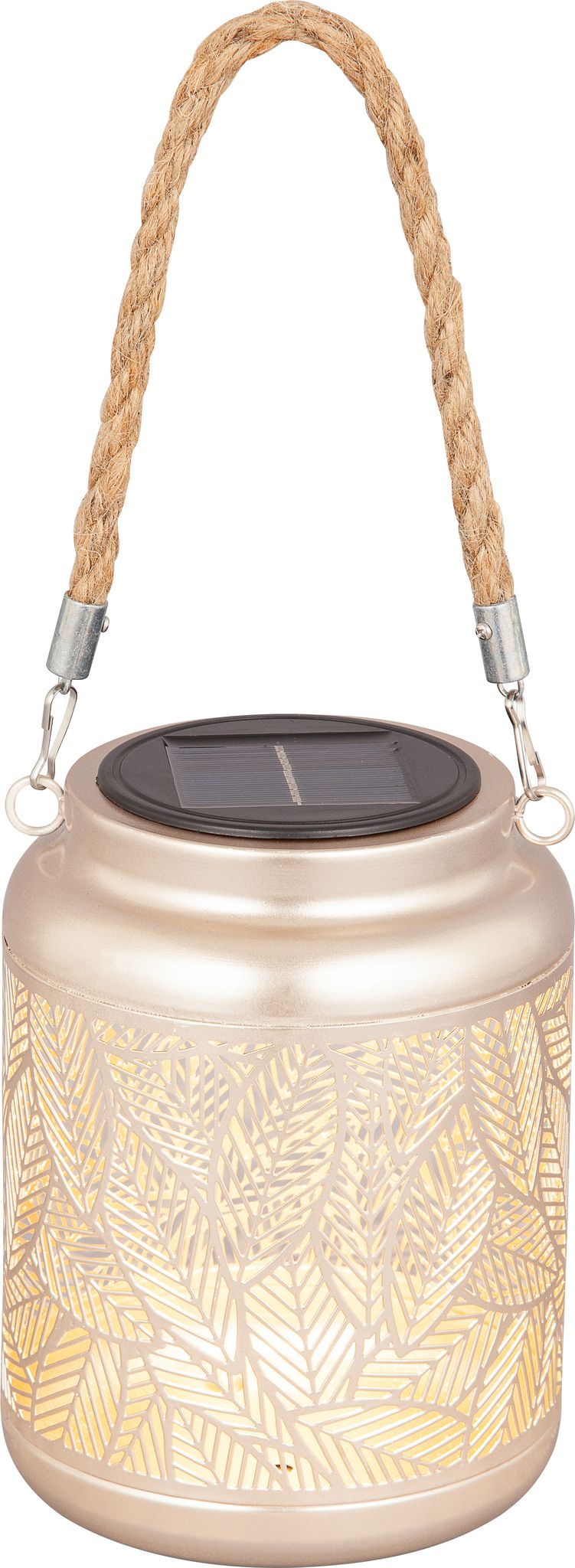 LED Solar/USB-C Metall Laterne TILIA - AKKU 1x3.2V 400mAh, 3000K, IP44, champagne, Metall, Solar/ USB-C Ladeanschluss, D=120mm, H=155mm