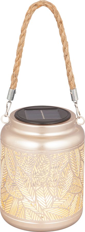 LED Solar/USB-C Metall Laterne TILIA - AKKU 1x3.2V 400mAh, 3000K, IP44, champagne, Metall, Solar/ USB-C Ladeanschluss, D=120mm, H=155mm