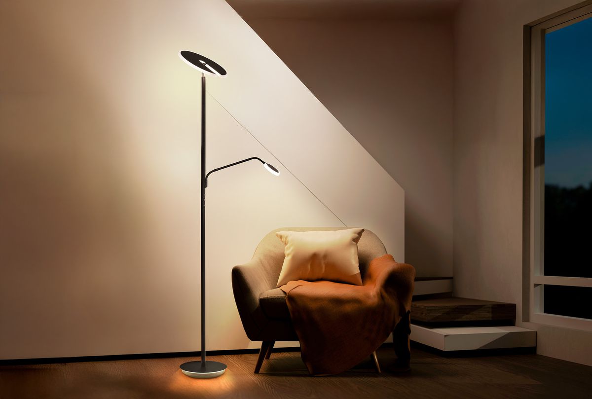 LED-CCT Stehleuchte  SAMIRO  inkl. Lesearm H: 180cm schwarz - IP20, LED-Modul, Schwarz