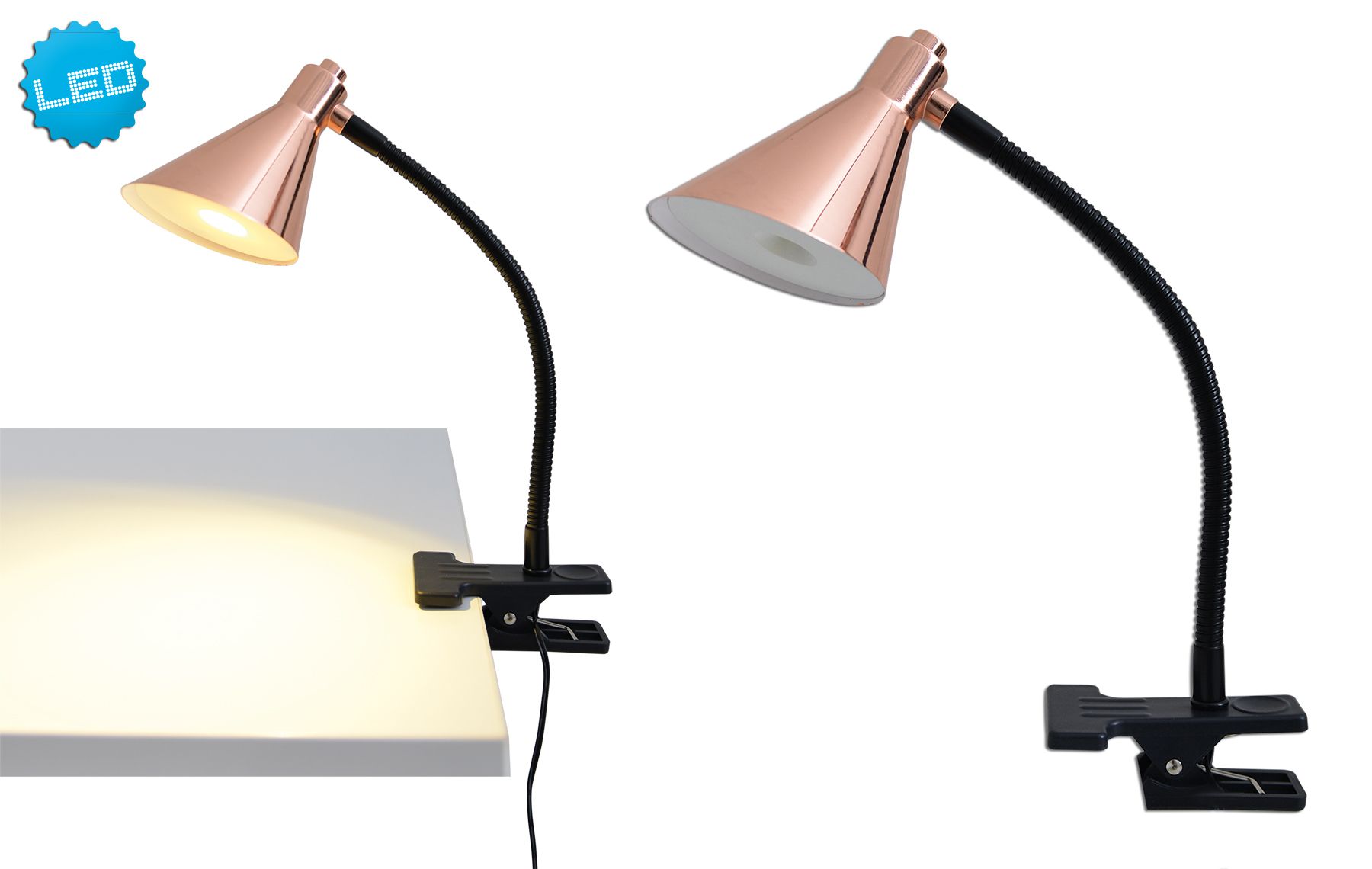 LED-Klemm-Tischleuchte Copper - LED fest verbaut, 3000K, warmweiss