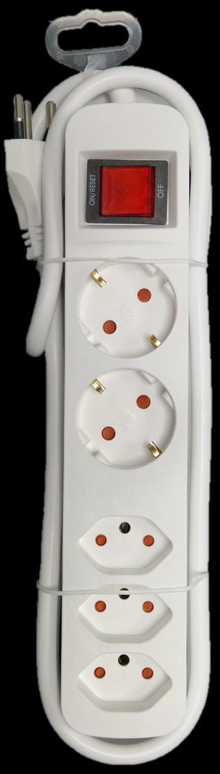 Steckdosenleiste CH/Schuko - 2x Schuko + 3xT13 Steckdosen, T12 Stecker, 1.5m Kabel, integrierter Leuchtschalter, weiss, mit Kinde