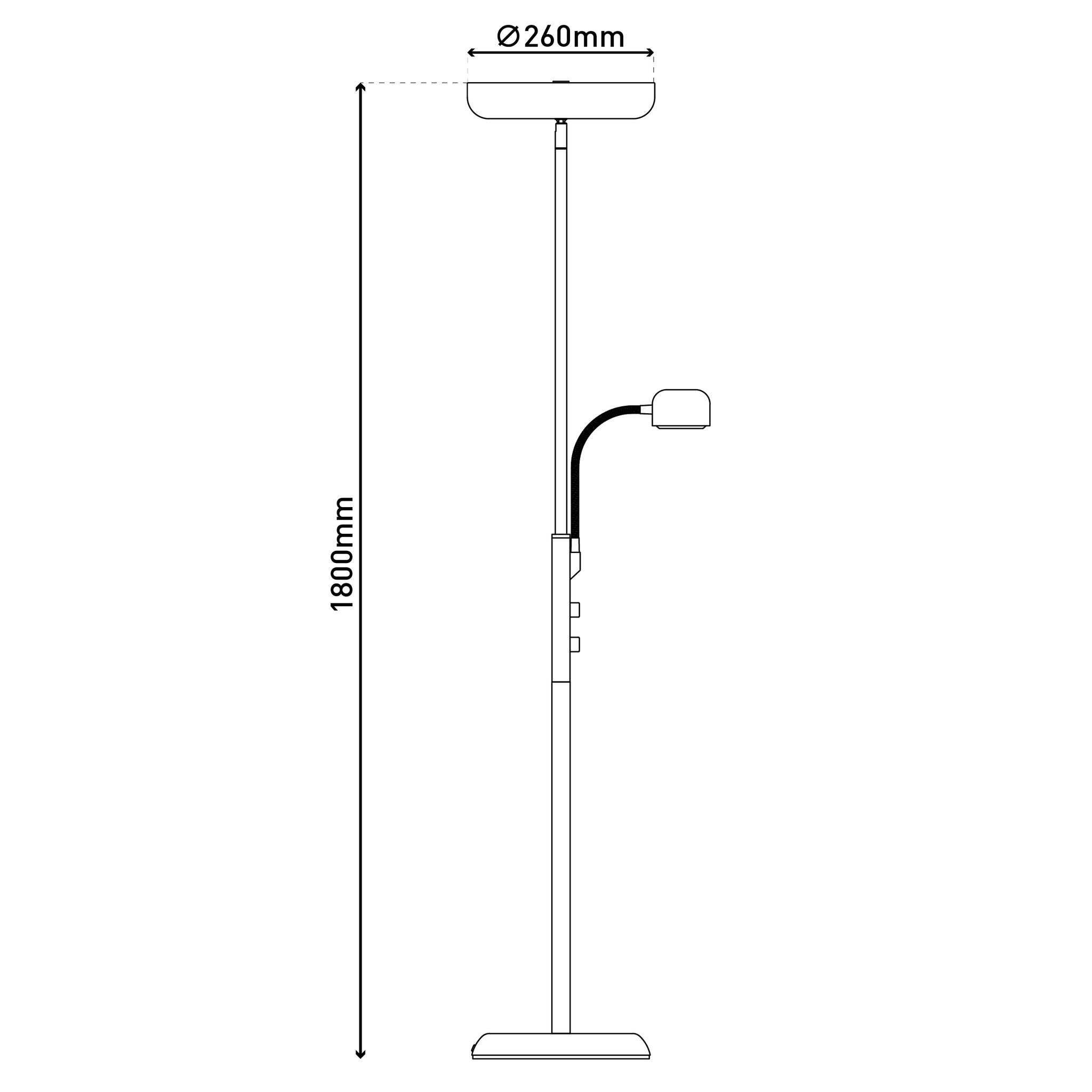 LED Stehleuchte ROMIS mit Lesearm H:180cm schwarz - LED-Modul, IP20, 230V