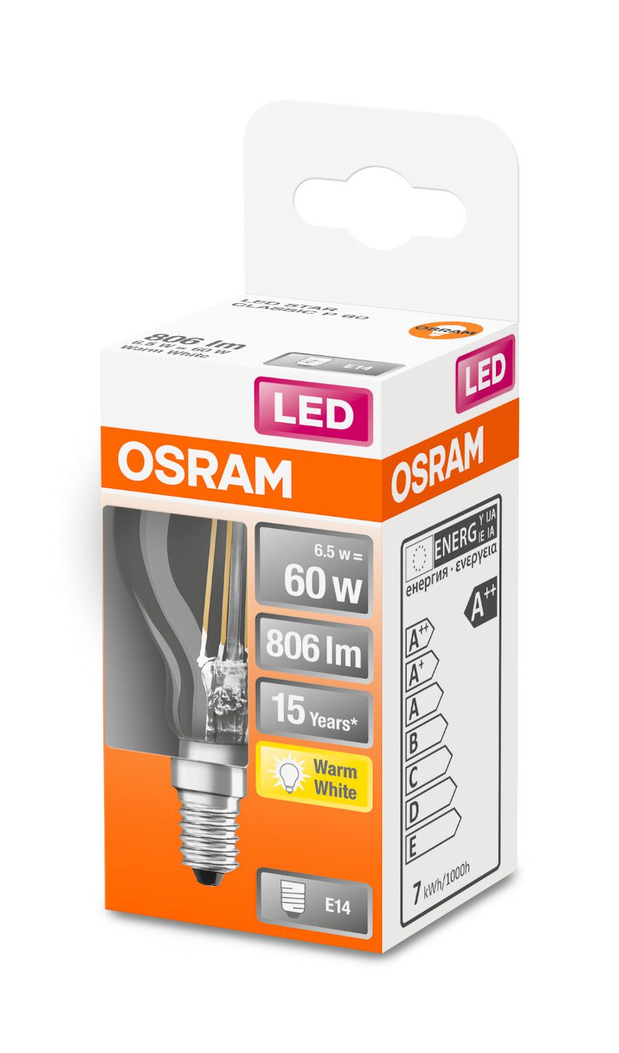 LED Leuchtmittel Retrofit CLASSIC P 60  5.5 W/2700 K E14 - E14, 806lm, 2700K, 5.5W, 230V