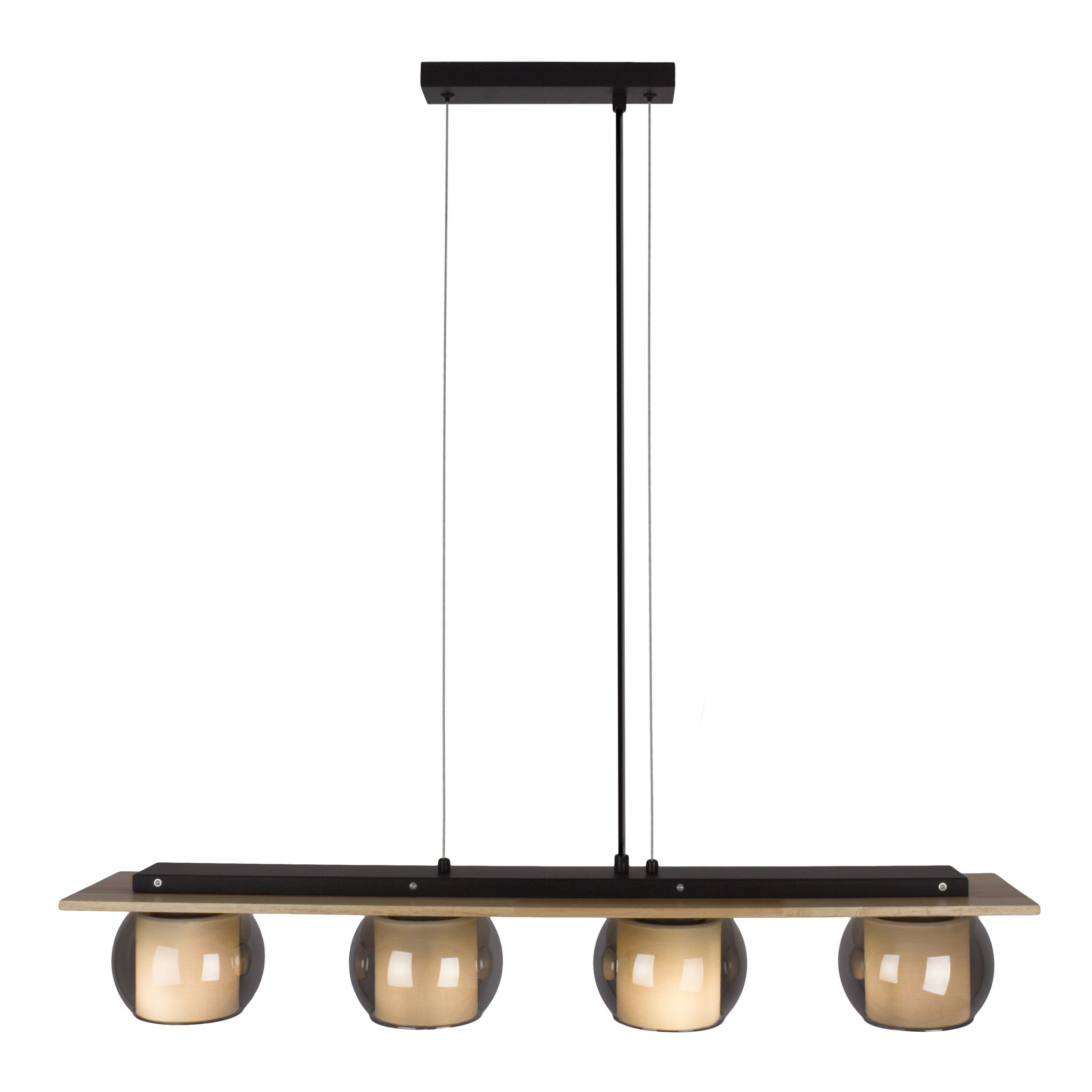 4er Pendelleuchte  TEXAS  L: 90cm smoky - IP20, E27, Schwarz