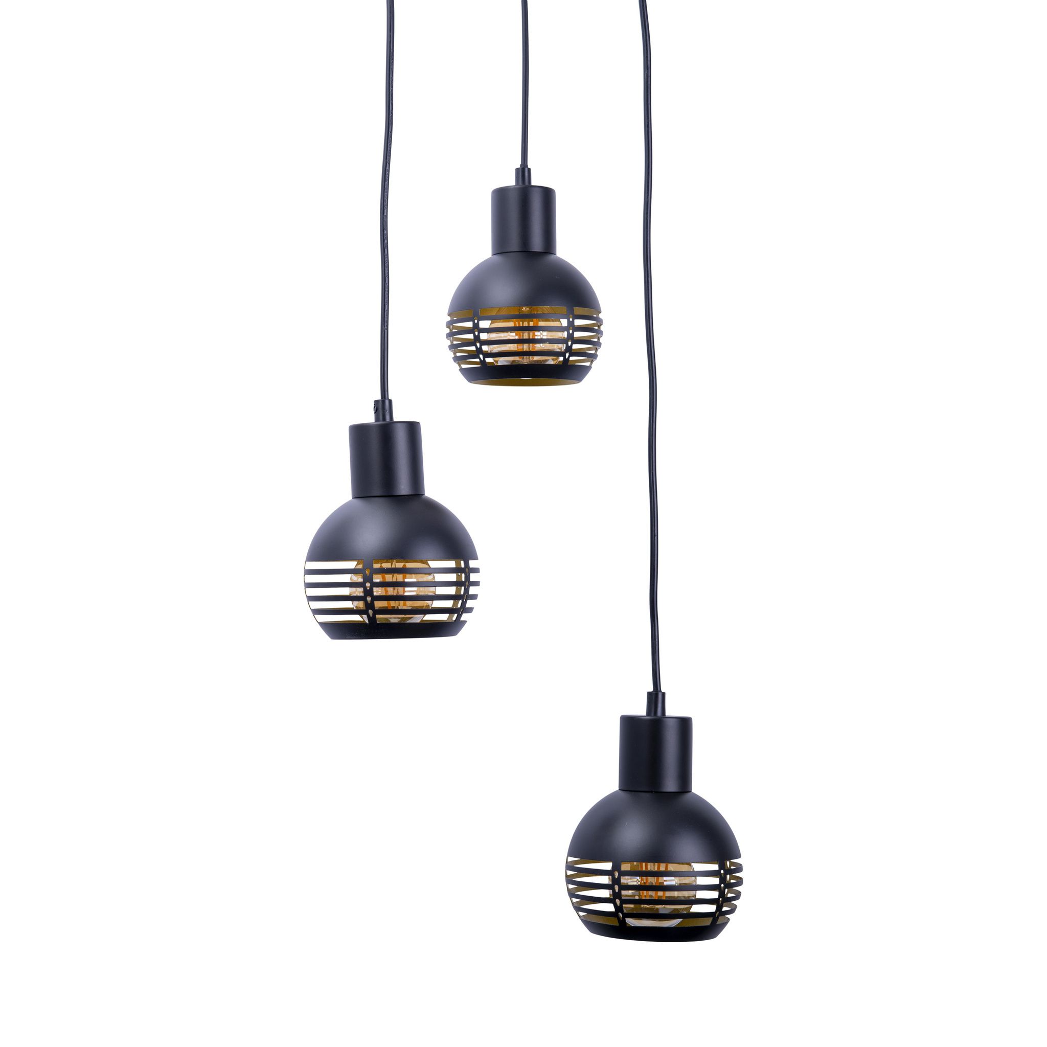 3er Pendelleuchte schwarz golden Casco - E27, IP20