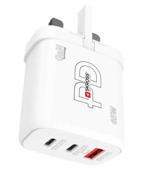 Power Charger 65W GaN UK - Out: 2-Pol UK, In: 1xUSB-C PD 5.0V, max. 65W, 1xUSB-C 5.0V, max. 20.0W, 1xUSB-A 5.0V, max. 18.0W