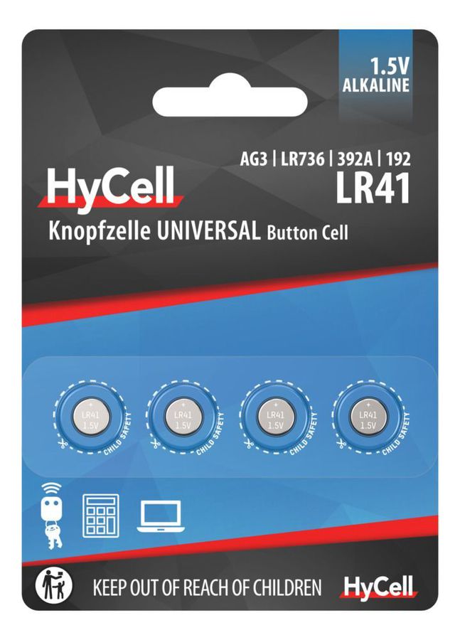 Alkaline Knopfzellen LR41 / LR736 / AG3 - HyCell Alkaline Batterie LR41 (1,5V) AG3, LR736