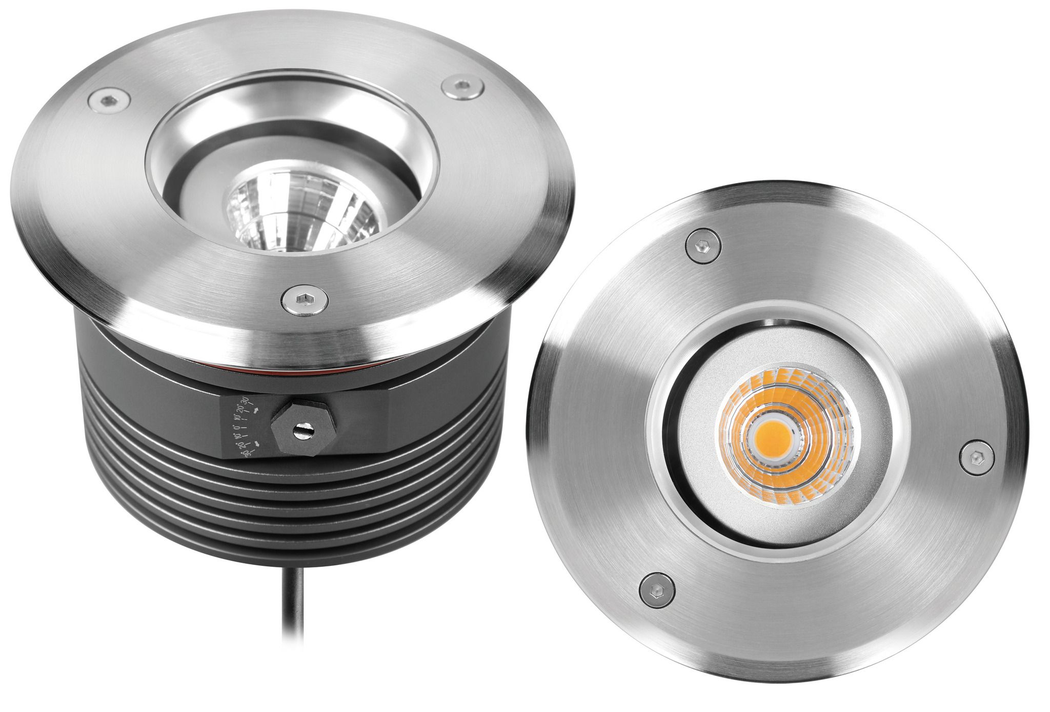 LED Bodeneinbaustrahler DISC III - 24V DC, 6W, 500lm, 2700K, IP67, CRI 80, 36°, dunkelgrau/alu., dimmbar, D=116mm, H=73mm, BL=100x100mm