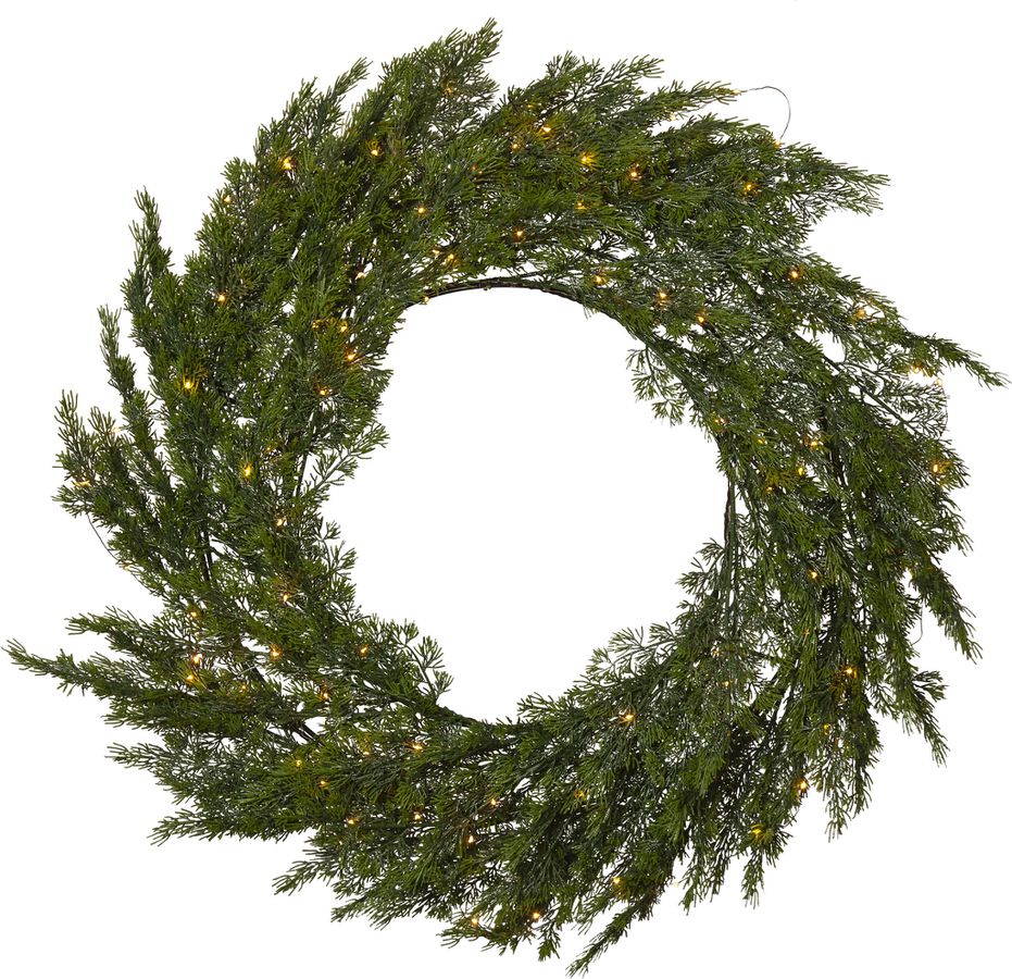 Kranz Thuja - IP44, Warmweiss, Grün