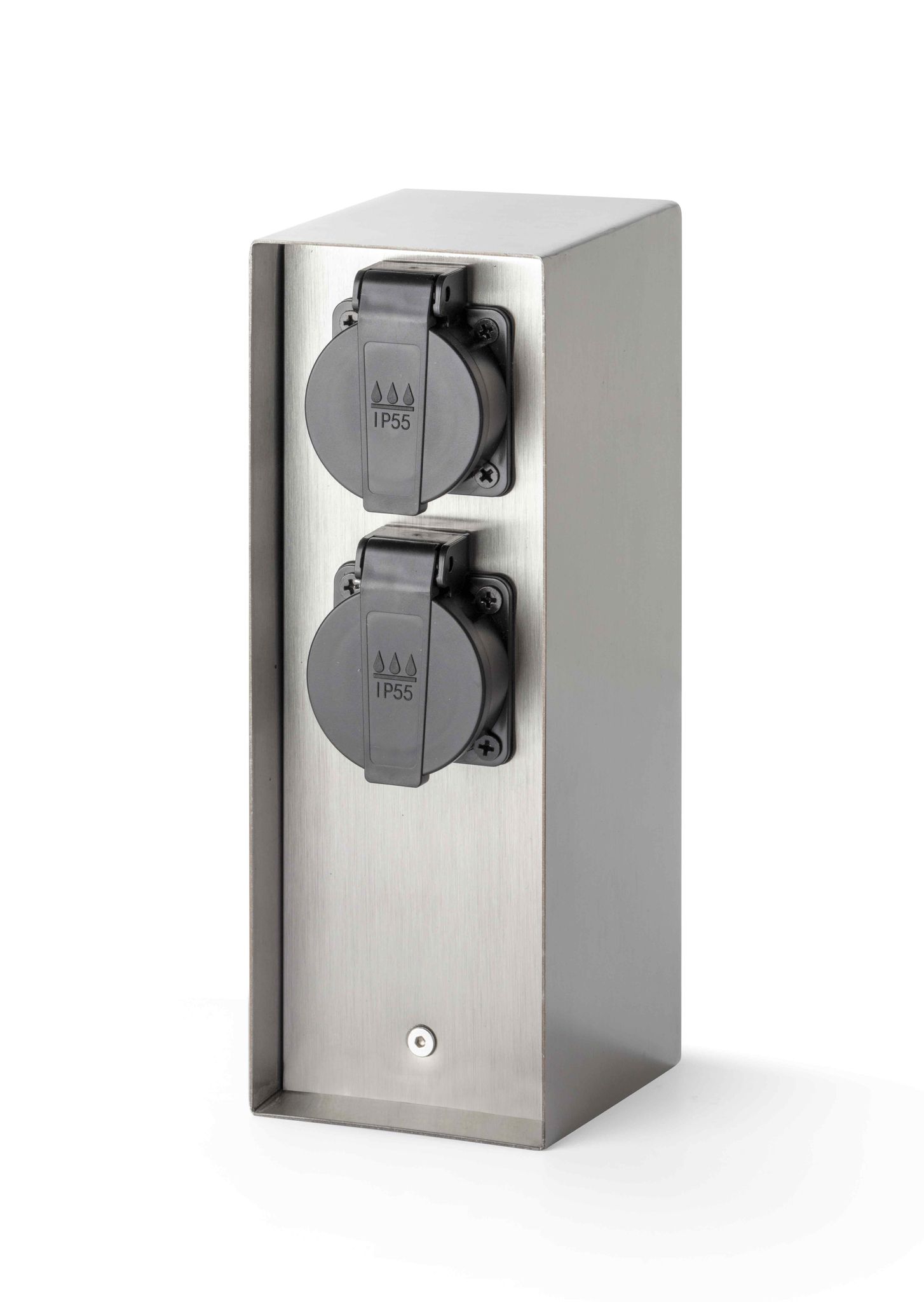 IP55 Energiesäule 4xT13 - 230V AC, max. 10A, 4xT13, IP55, nickel, rostfrei, Überlastschutz, L=130mm, B=85mm, H=230mm