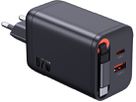 67W GaN 2-Port Fast Charger integr. USB-C Cable - Out: USB-C / USB-A: 67W PD, integriertes 70cm USB-C Kabel, schwarz