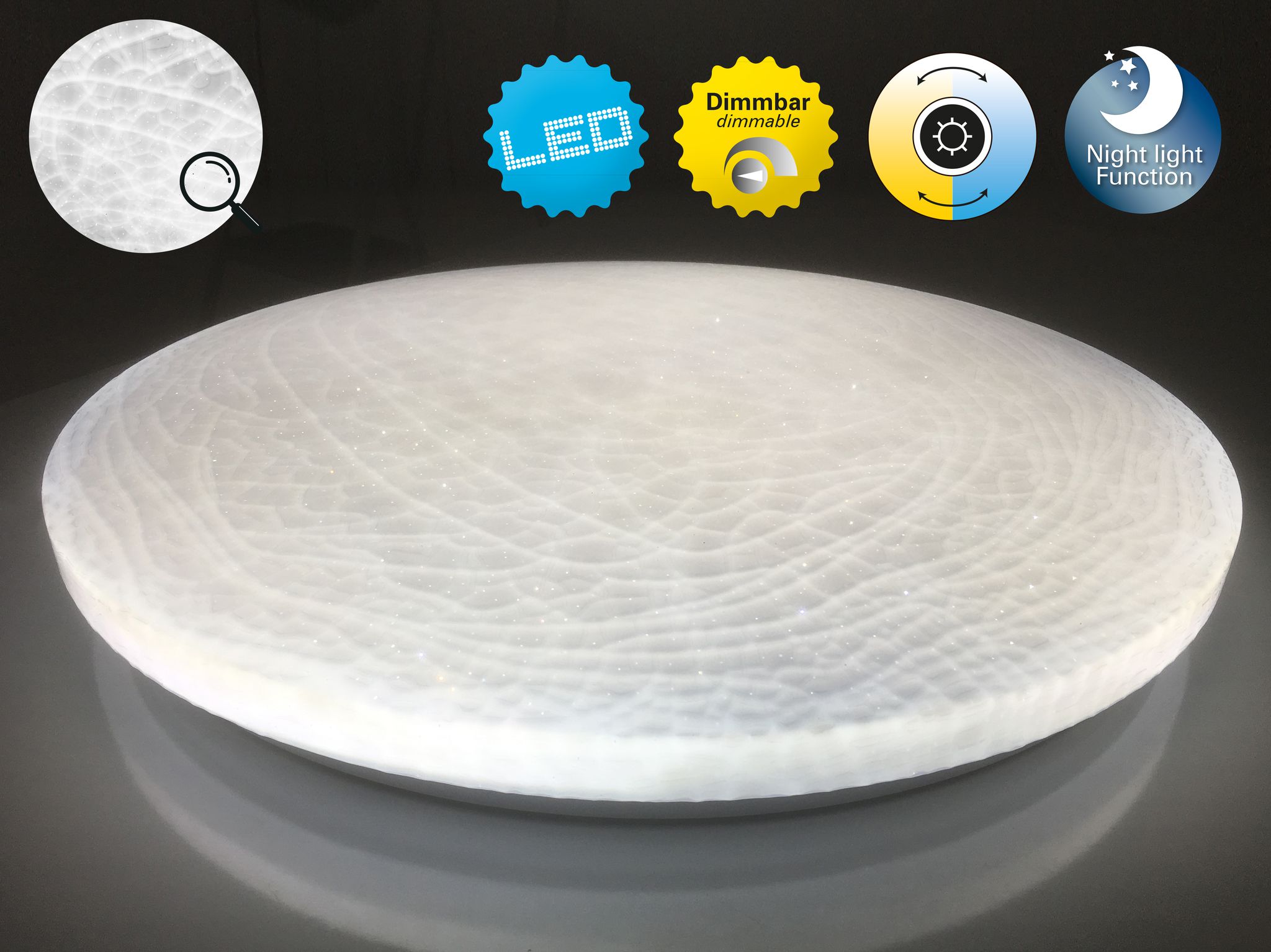 LED Deckenleuchte Polaris d: 48cm Kristalleffekt - LED fest verbaut, 3000-6500K, warm-kaltweiss